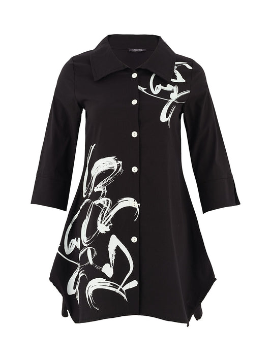 Dolcezza Brush Stroke Print Longline Shirt Black 75125