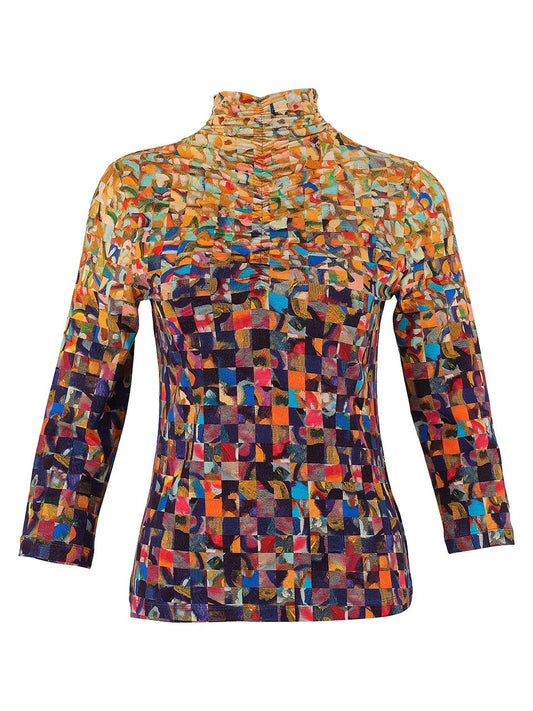 Dolcezza "Rubble" Abstract Print Ruched Top Multi 75613