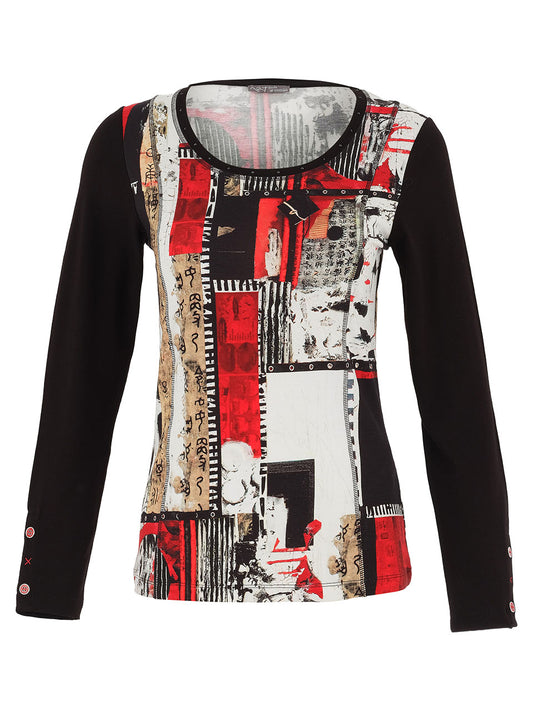 Dolcezza "Bookworn" Print Top Red 75640