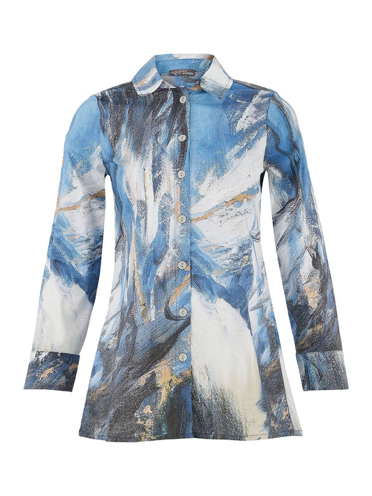 Dolcezza "The Storm" Dipped Hem Shirt Blue/Multi 75674