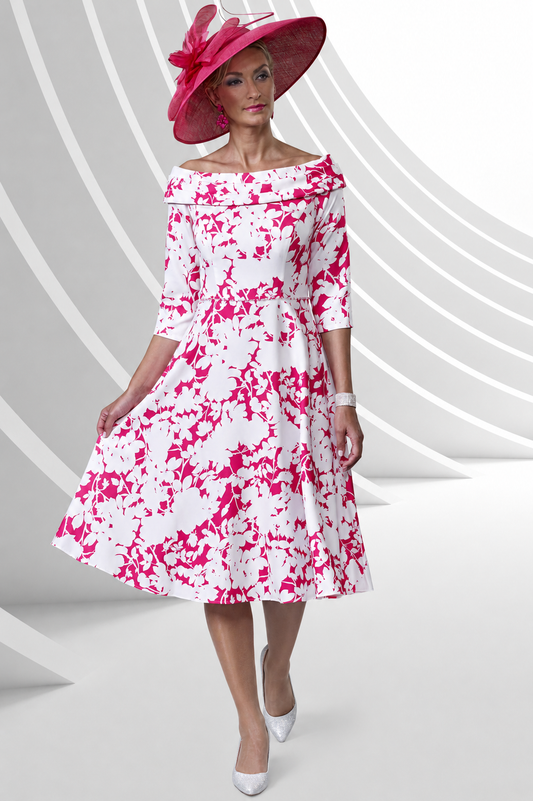 Veromia Occasions Bardot Neckline A-Line Dress Ivory/Lipstick VO9167