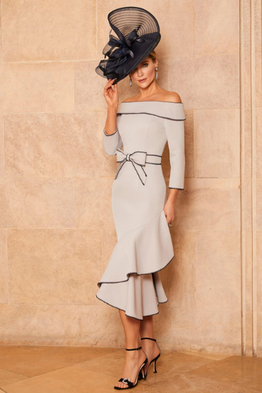 Veni Infantino Bow & Hem Detail Dress Taupe/Navy 991920