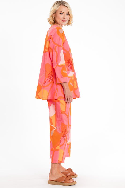 AINO Floral Print Wide Leg Crop Trousers Orange Aria-Dalia-332