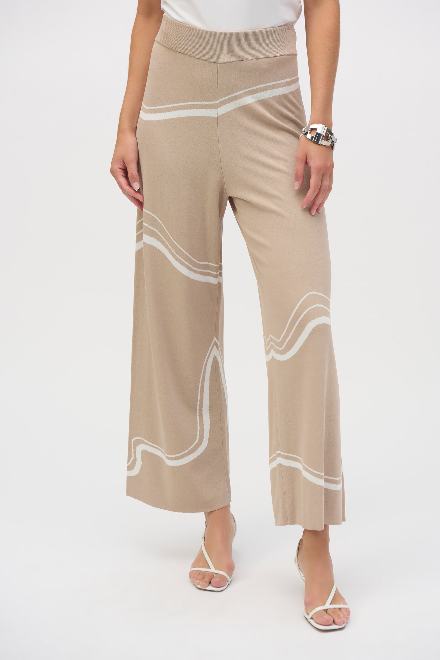 Joseph Ribkoff Abstract Jacquard Knit Sweater & Culottes Two Piece Set Dune/Ecru 252931/252932-4416