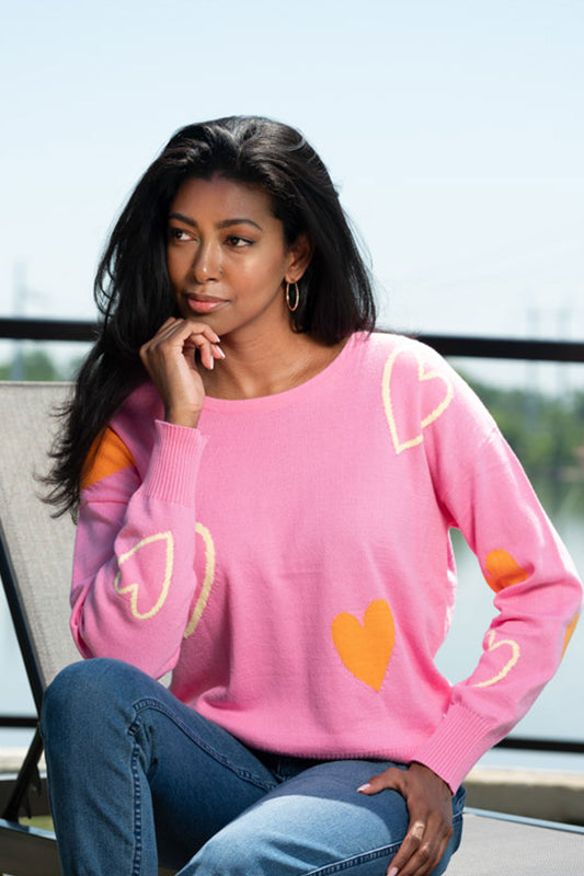 Alison Sheri Heart Print Fine Knit Sweater Pink A45130