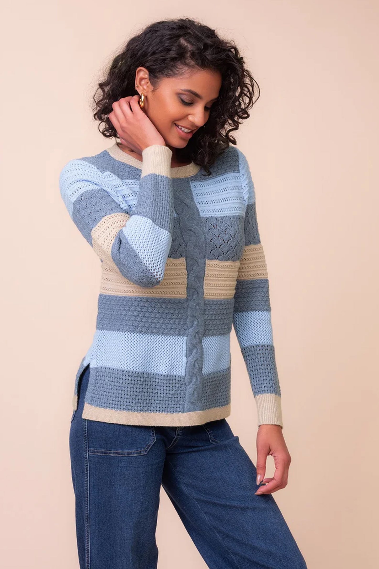 Alison Sheri Embossed Roll Neck Sweater Blue A48007