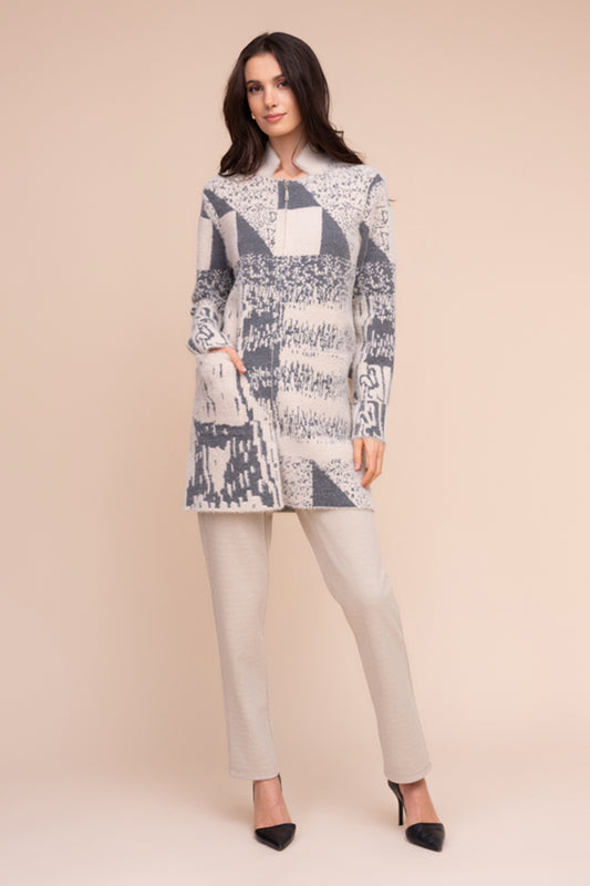 Alison Sheri Long Print Cardigan Grey A48020