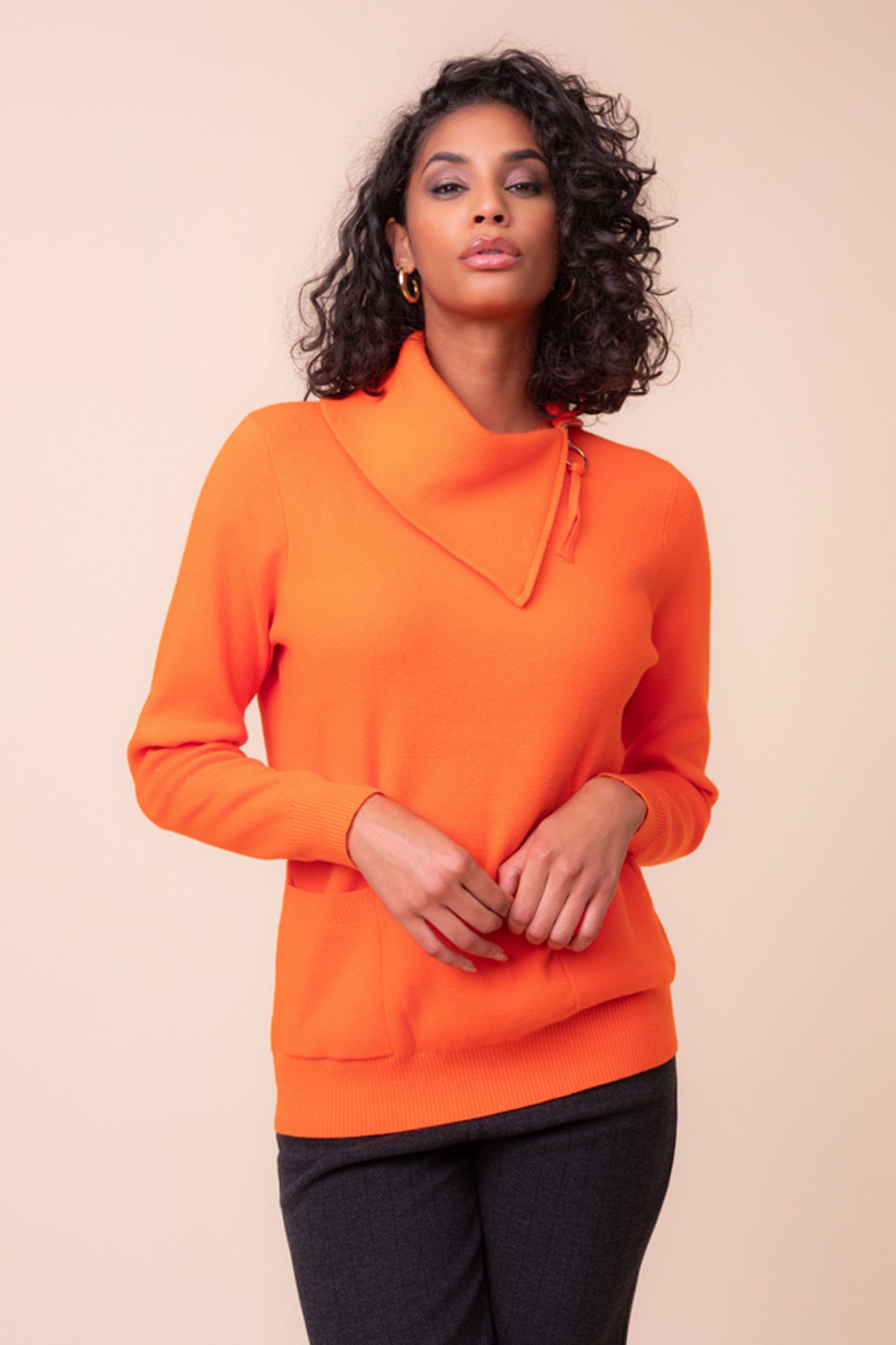 Alison Sheri Sweater With Asymmetric Collar Orange A48025