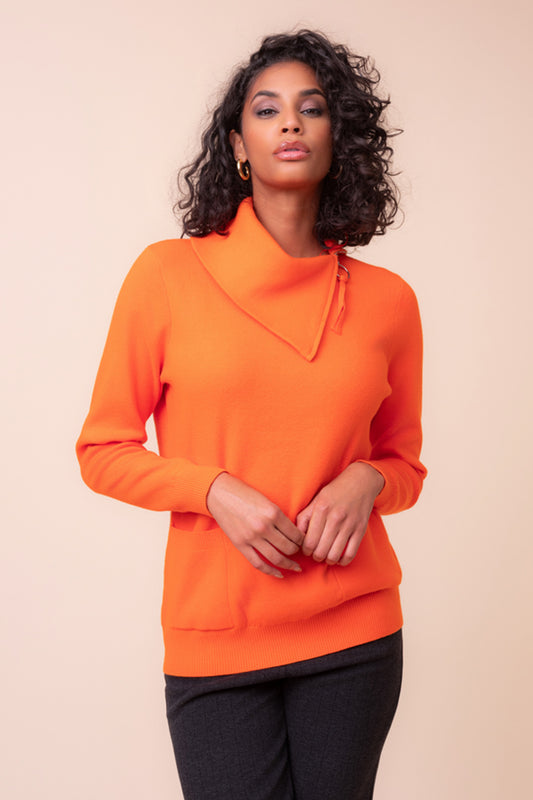 Alison Sheri Sweater With Asymmetric Collar Orange A48025