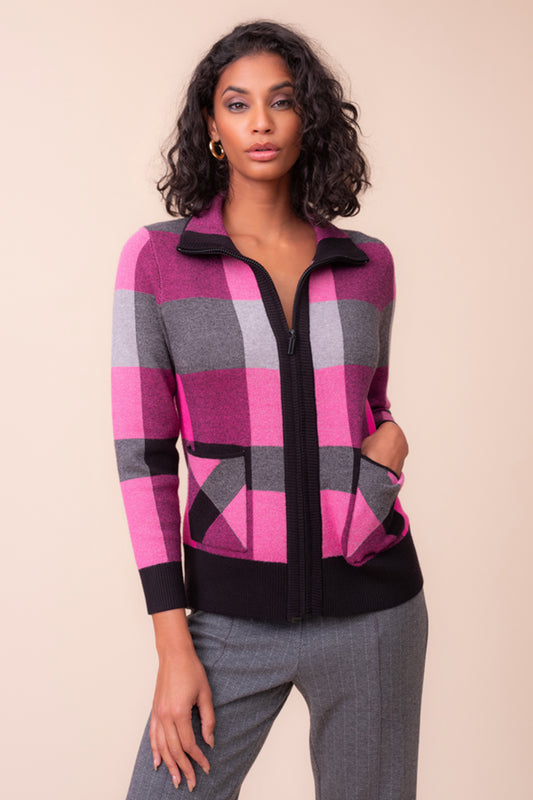 Alison Sheri Knitted Zip Up Fuchsia Combo A48221