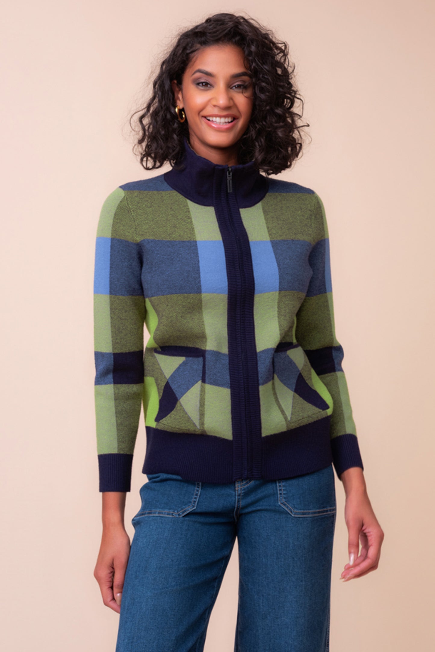 Alison Sheri Knitted Zip Up Green/Blue A48283