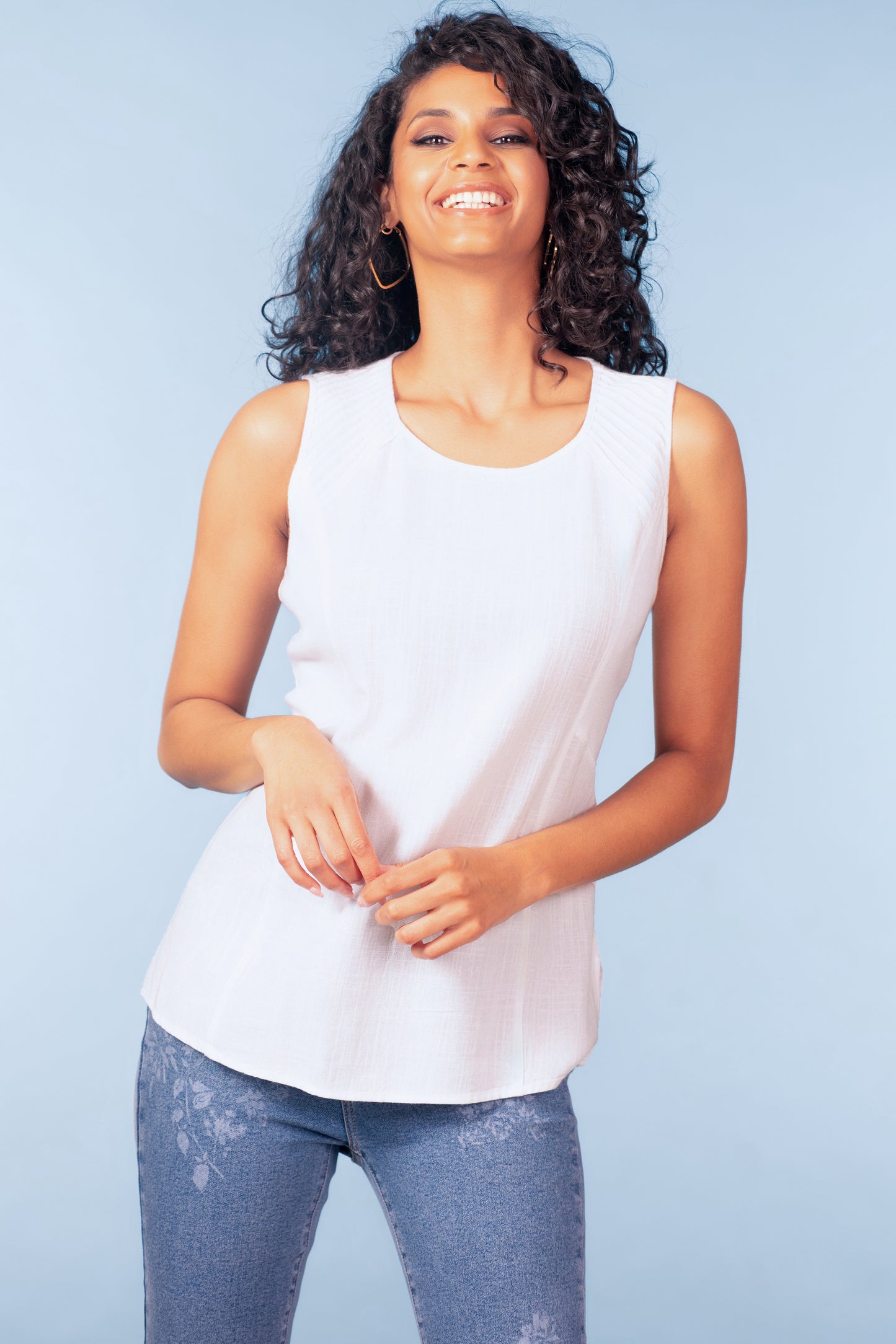 Alison Sheri Sleeveless Longline Top White A47058