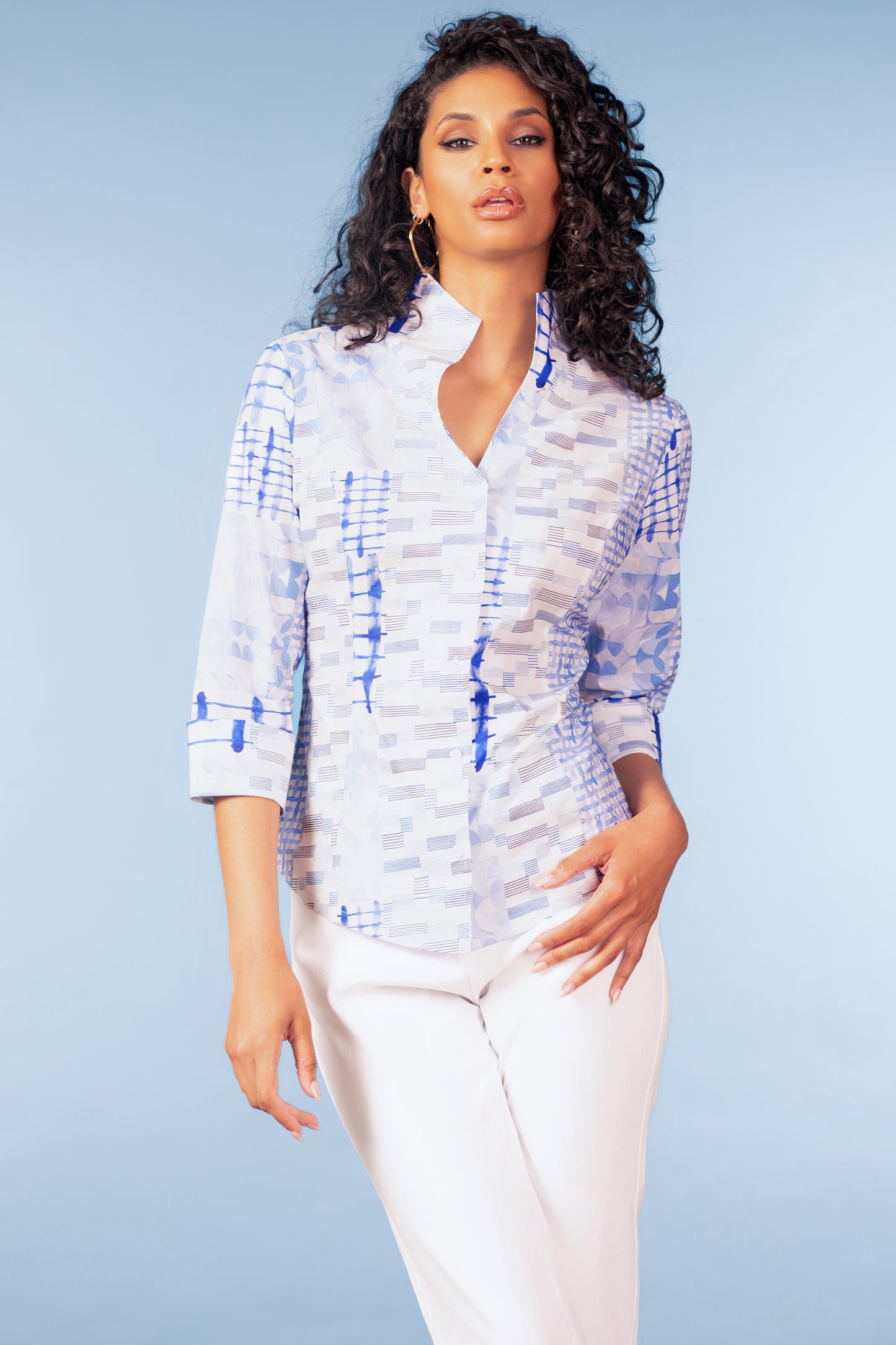 Alison Sheri Abstract Print Shirt Blue A47175