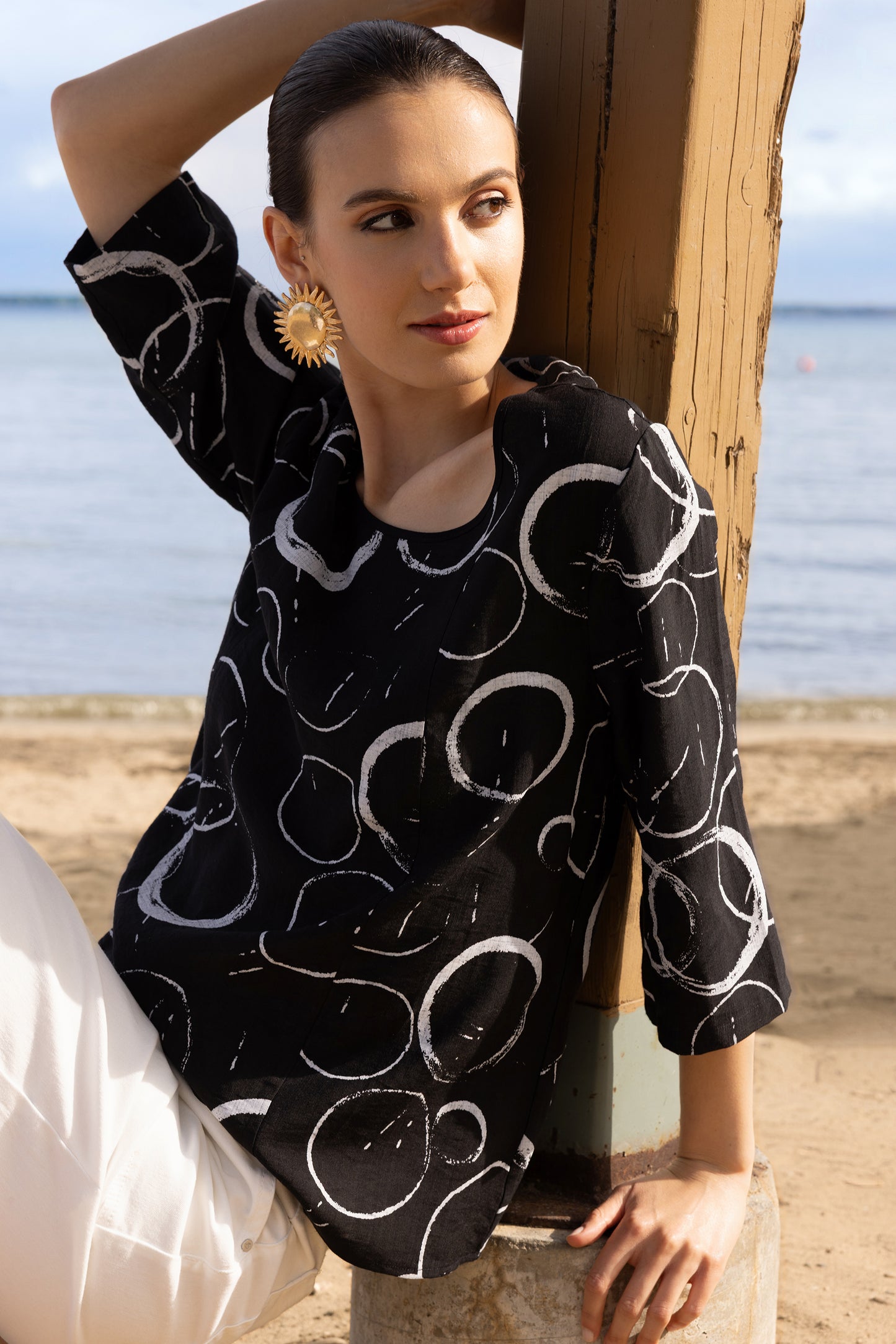 Alison Sheri Circle Print Top Black A47607