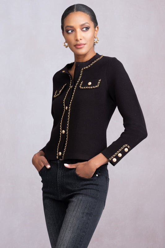Alison Sheri Chain Detail Jacket - Black - A46492