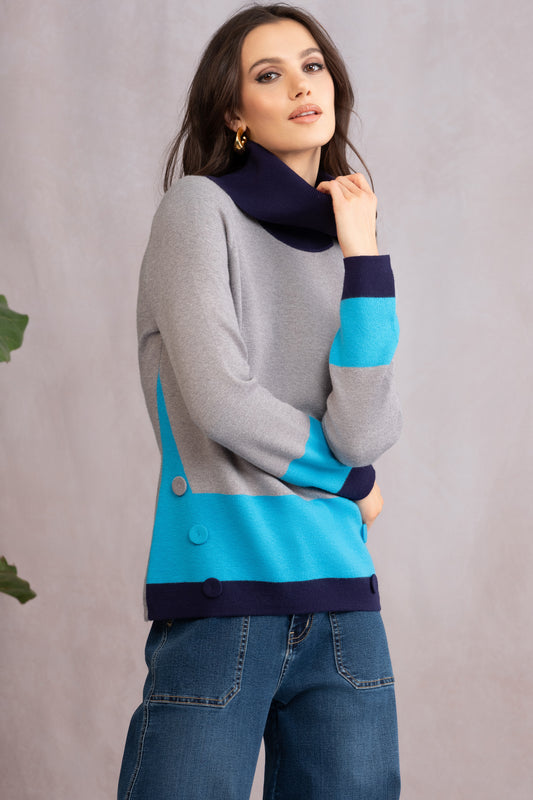Alison Sheri Colour Block Sweater - Grey/Multi - A46051