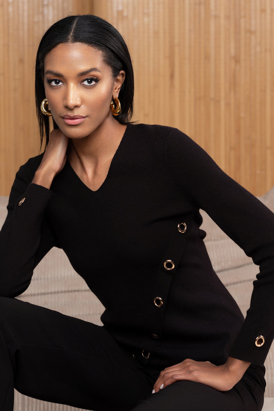 Alison Sheri Eyelet Detail Sweater - Black - A46008