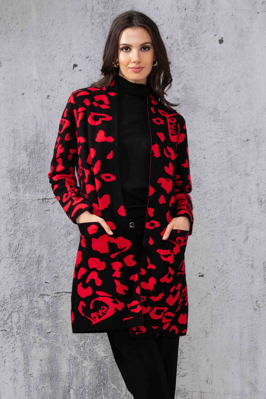 Alison Sheri Graphic Heart Design Cardigan Red/Black A44188