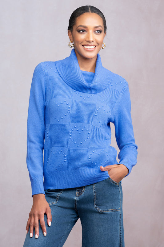 Alison Sheri Heart Embossed Sweater - Blue - A46325