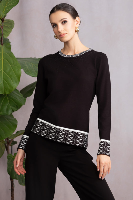 Alison Sheri Love Heart Trim Sweater - Black - A46399
