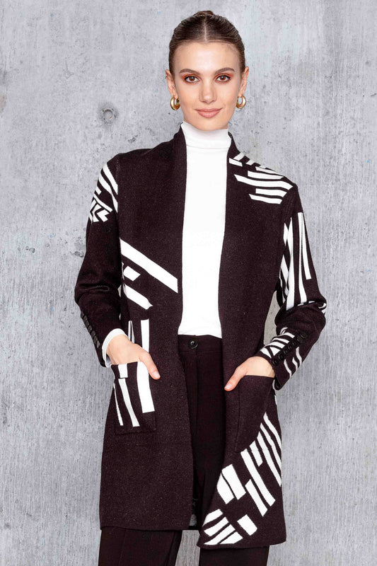 Alison Sheri Patterned Cardigan Black/White A44402