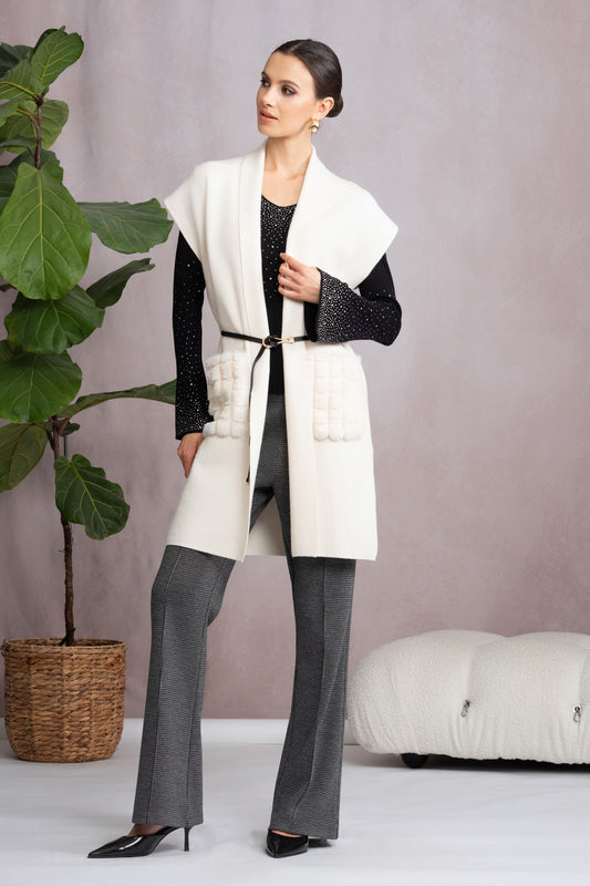 Alison Sheri Belted Knit Waistcoat - Off-White - A46475