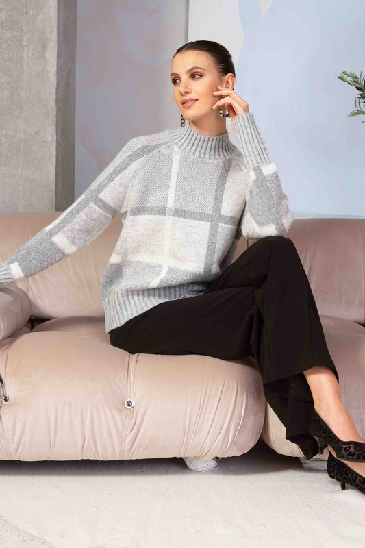 Alison Sheri Square Printed Sweater Grey/Multi A44290