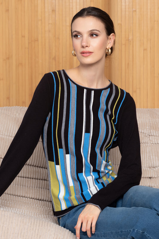 Alison Sheri Stripe Detail Sweater - Black/Multi - A46275
