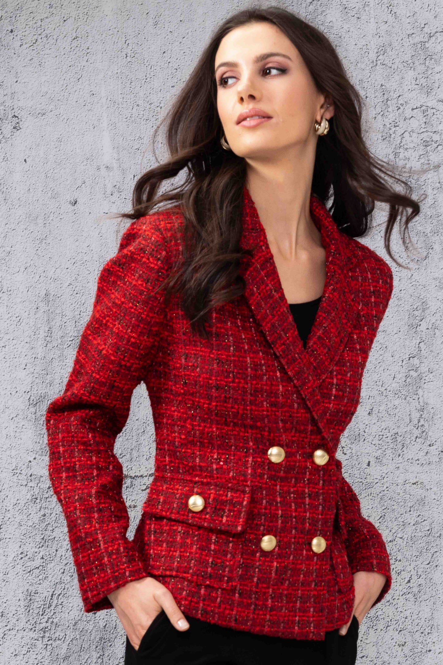 Alison Sheri Tweed Double-Breasted Blazer Multi A44160