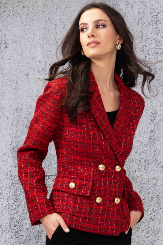 Alison Sheri Tweed Double-Breasted Blazer Multi A44160