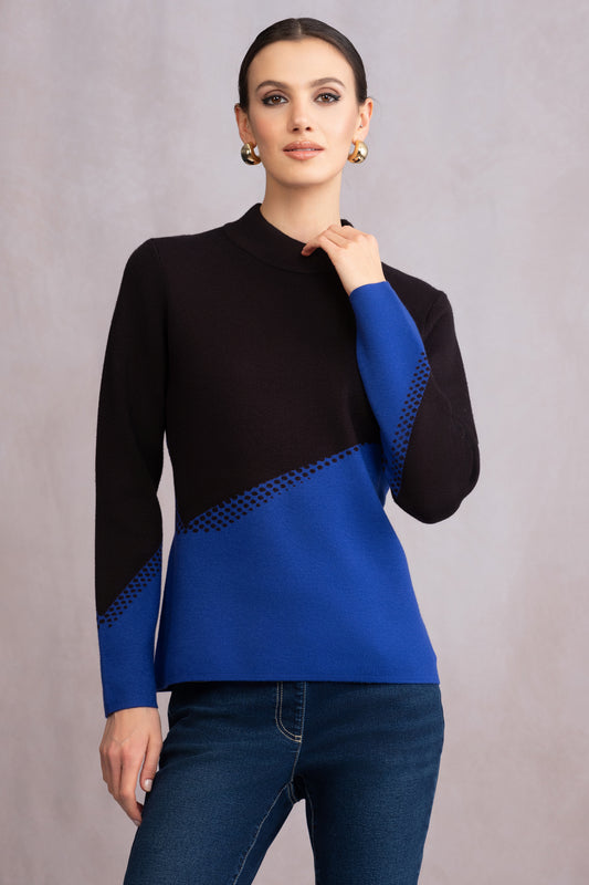 Alison Sheri Two Tone Sweater - Black/Cobalt - A46042