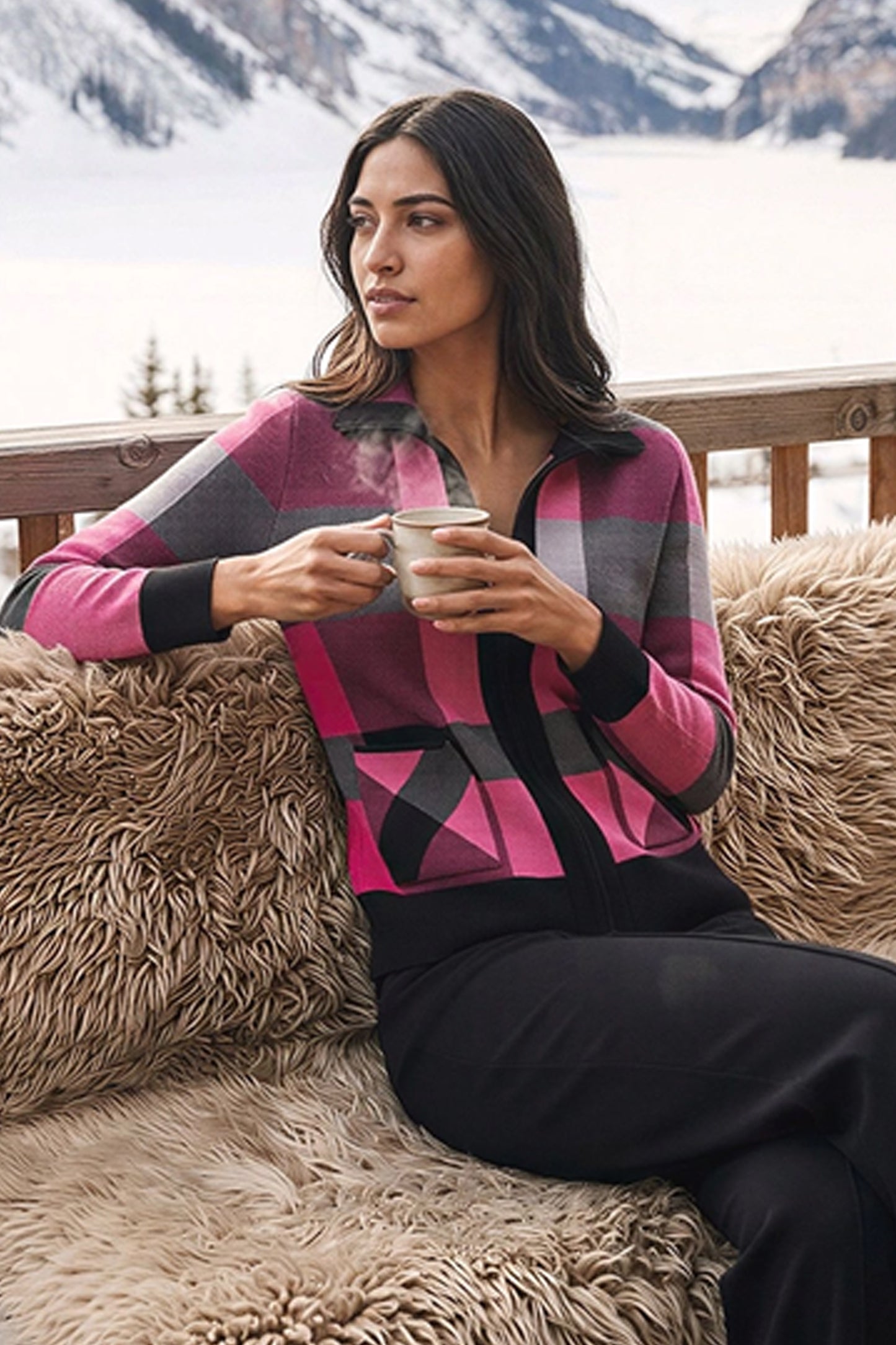 Alison Sheri Knitted Zip Up Fuchsia Combo A48221