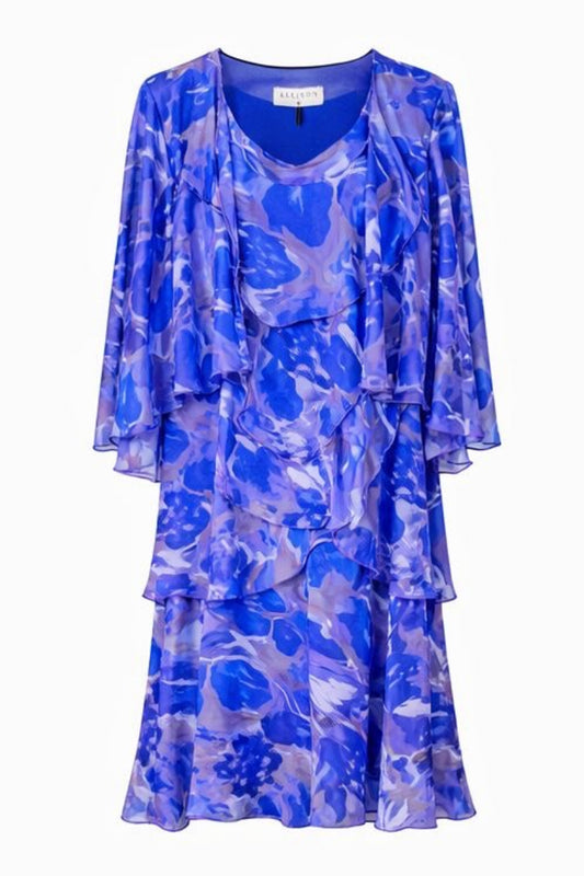 Allison Abstract Print Silk Two Piece Royal 4111-132
