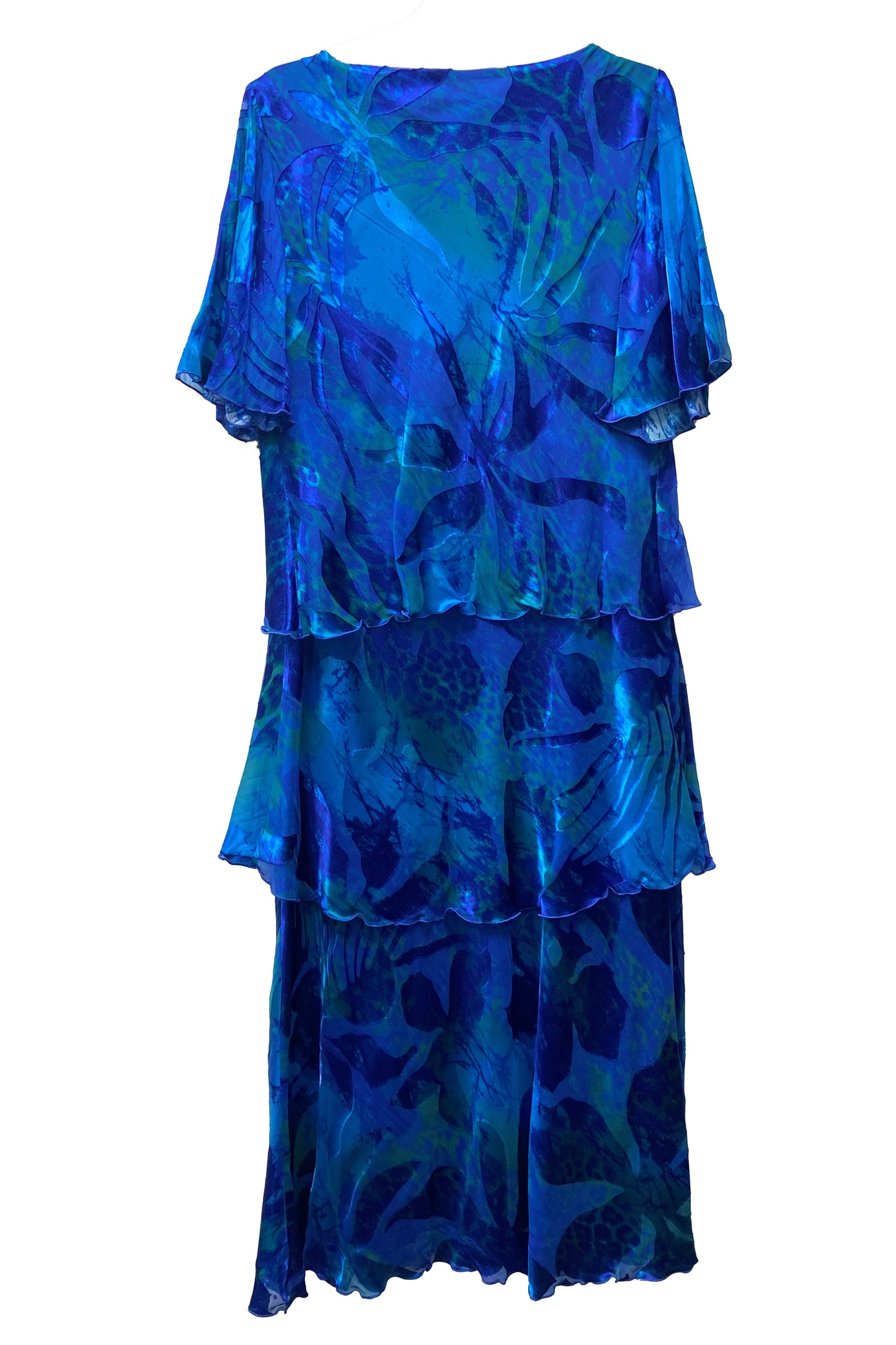 Allison Floral Print Layered Detail Silk Dress Royal Blue 61161-23