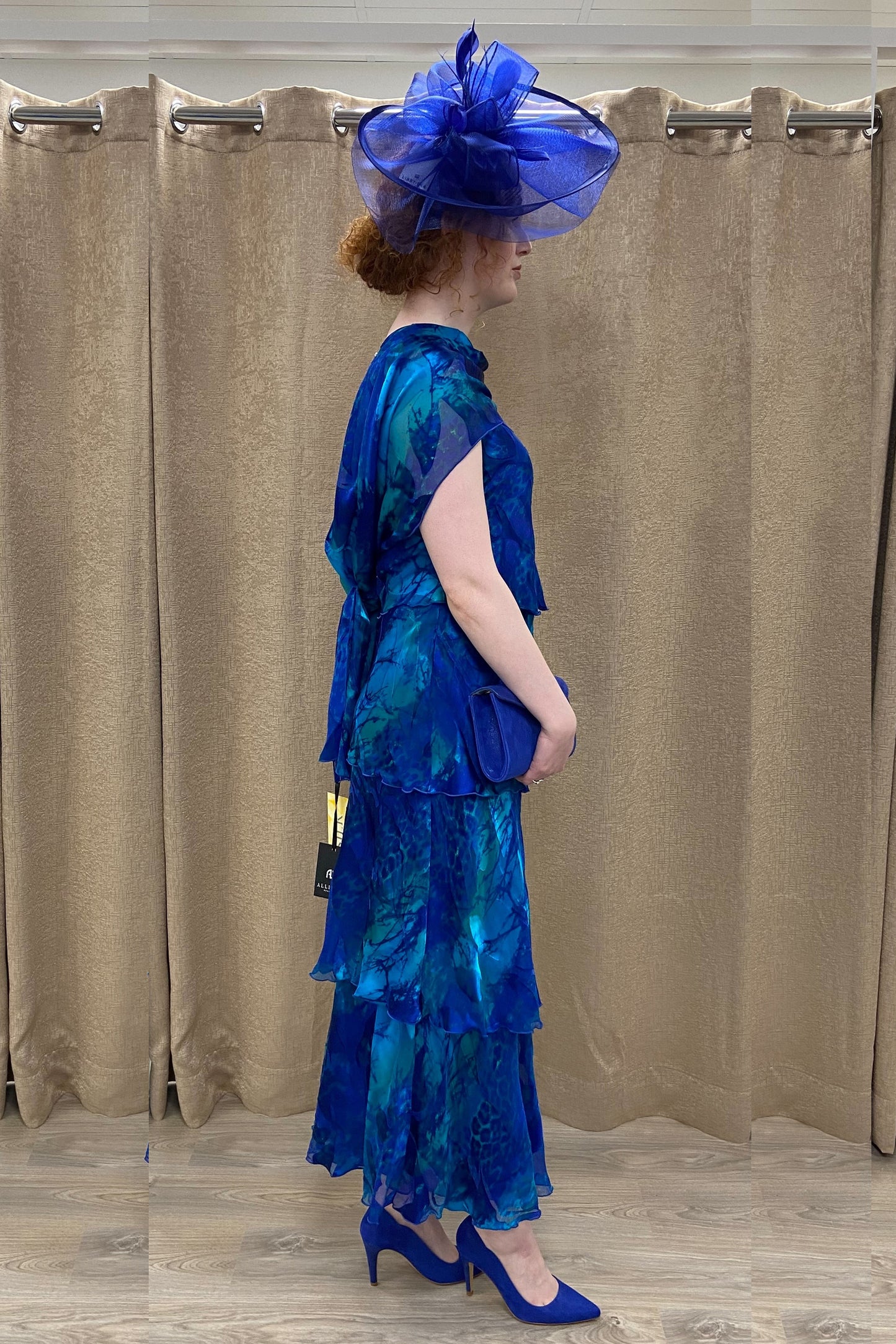 Allison Printed Layered Silk Dress - Royal Blue - 61157
