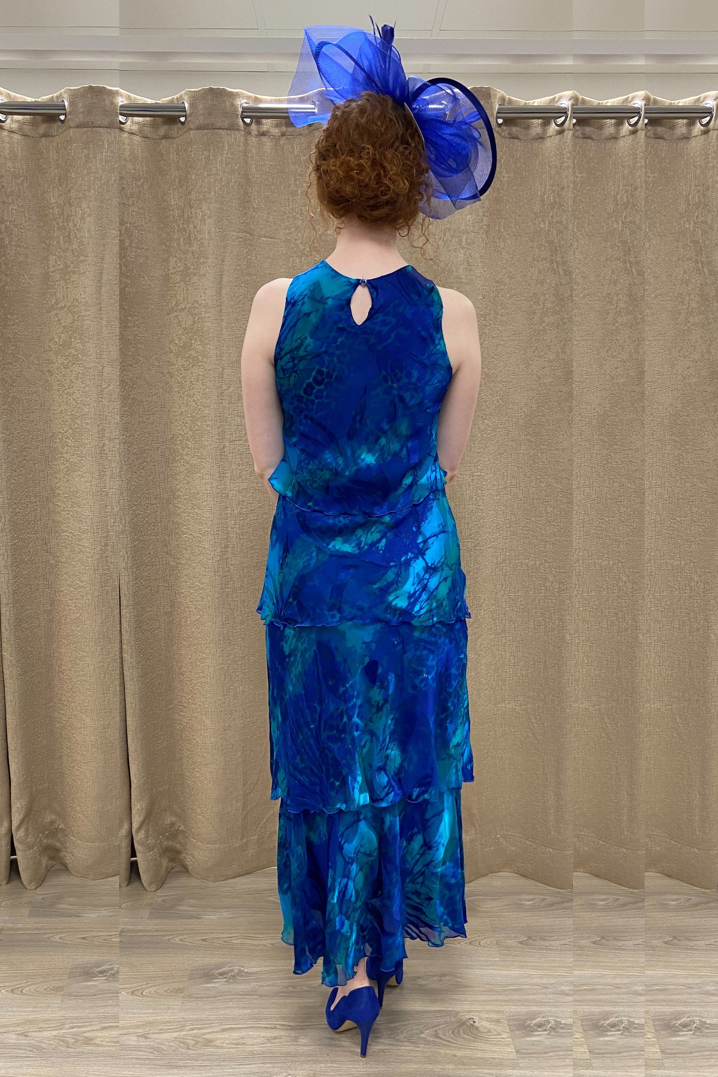 Allison Printed Layered Silk Dress - Royal Blue - 61157