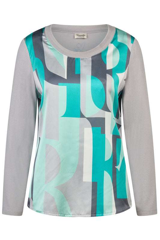 Barbara Lebek Letter Print Blouse - Steel - 36150052-923