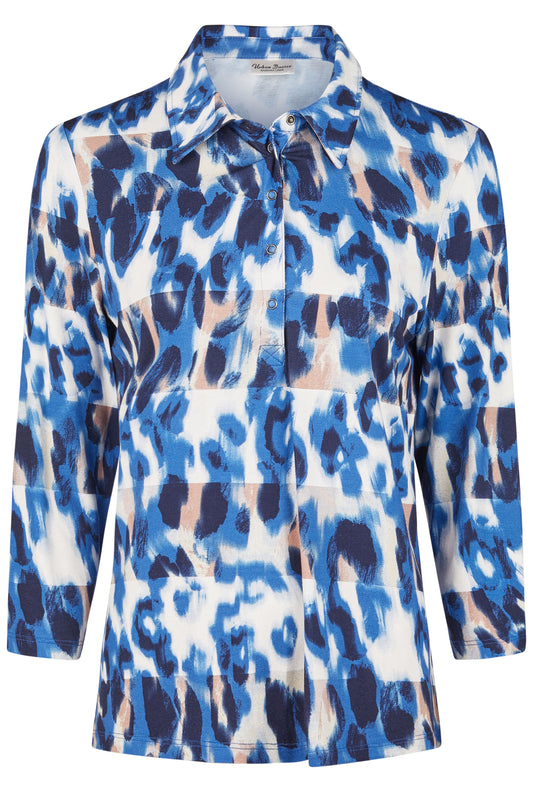 Barbara Lebek Animal Print Polo Shirt - Ocean Blue - 41640052-824