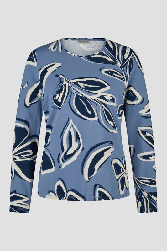 Barbara Lebek Leaf Print Top Smoke Blue 15881062-752