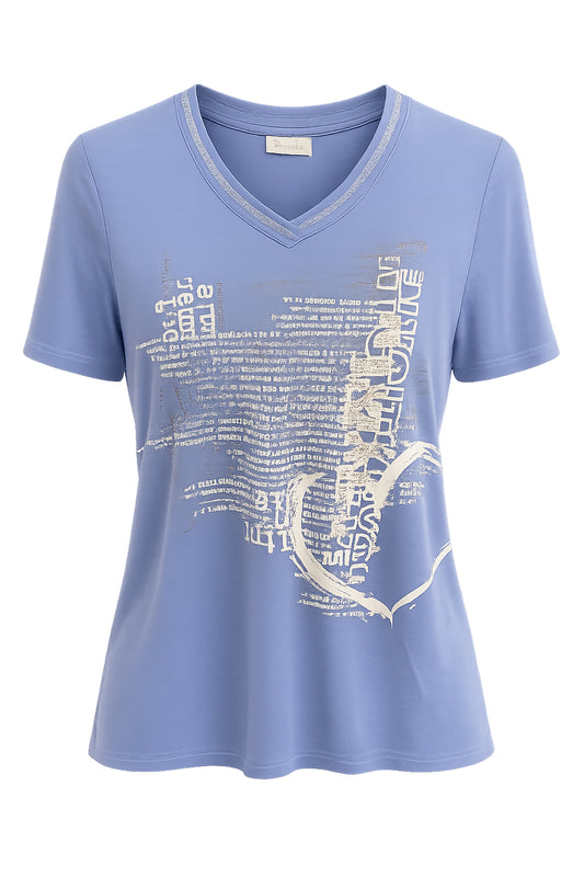 Barbara Lebek Script Print Top Indigo 56640062-861