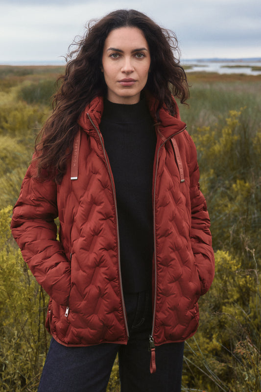 Barbara Lebek Down Free Hooded Jacket Warm Rust 11000062-436