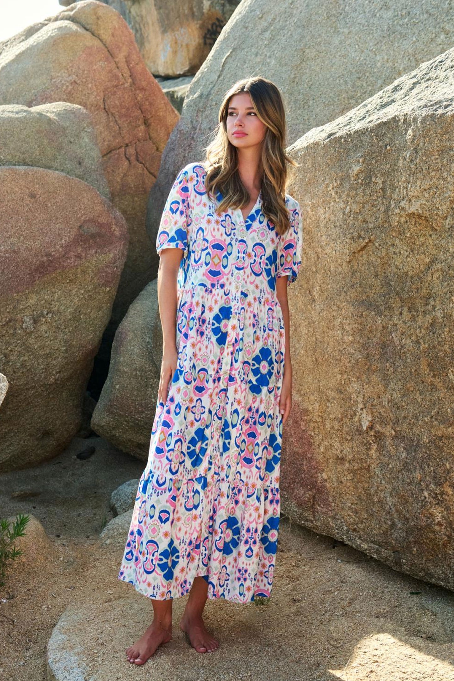Bariloche Floral Print Dress Fuchsia Alesanco
