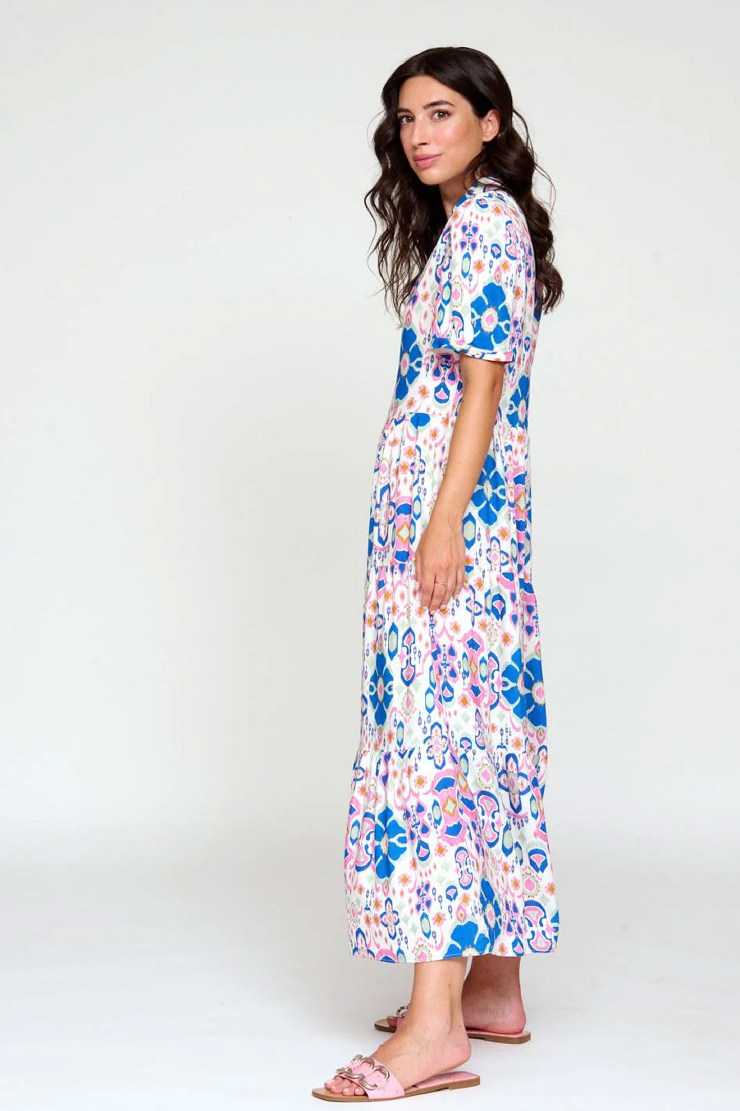Bariloche Floral Print Dress Fuchsia Alesanco