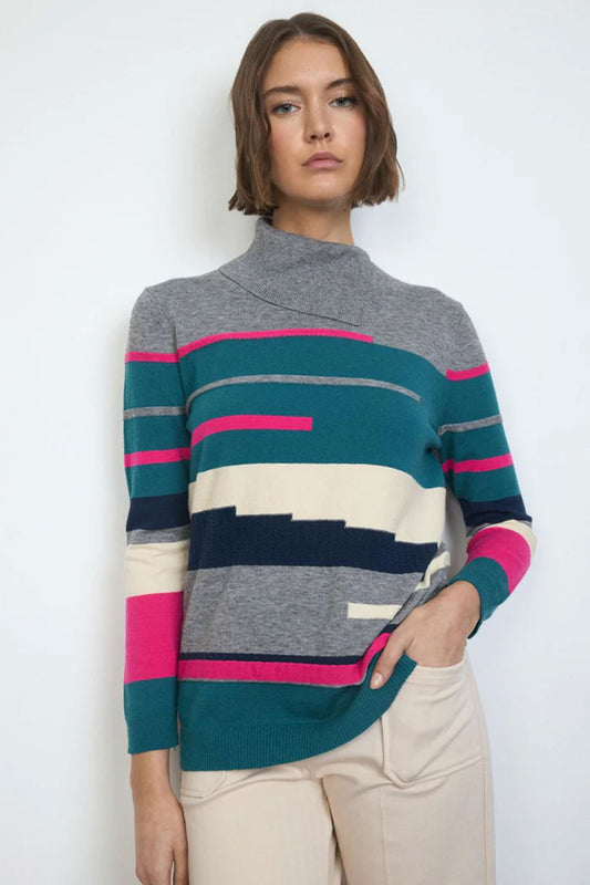 Bariloche Urso Roll Neck Printed Knit Sweater Azul Urso