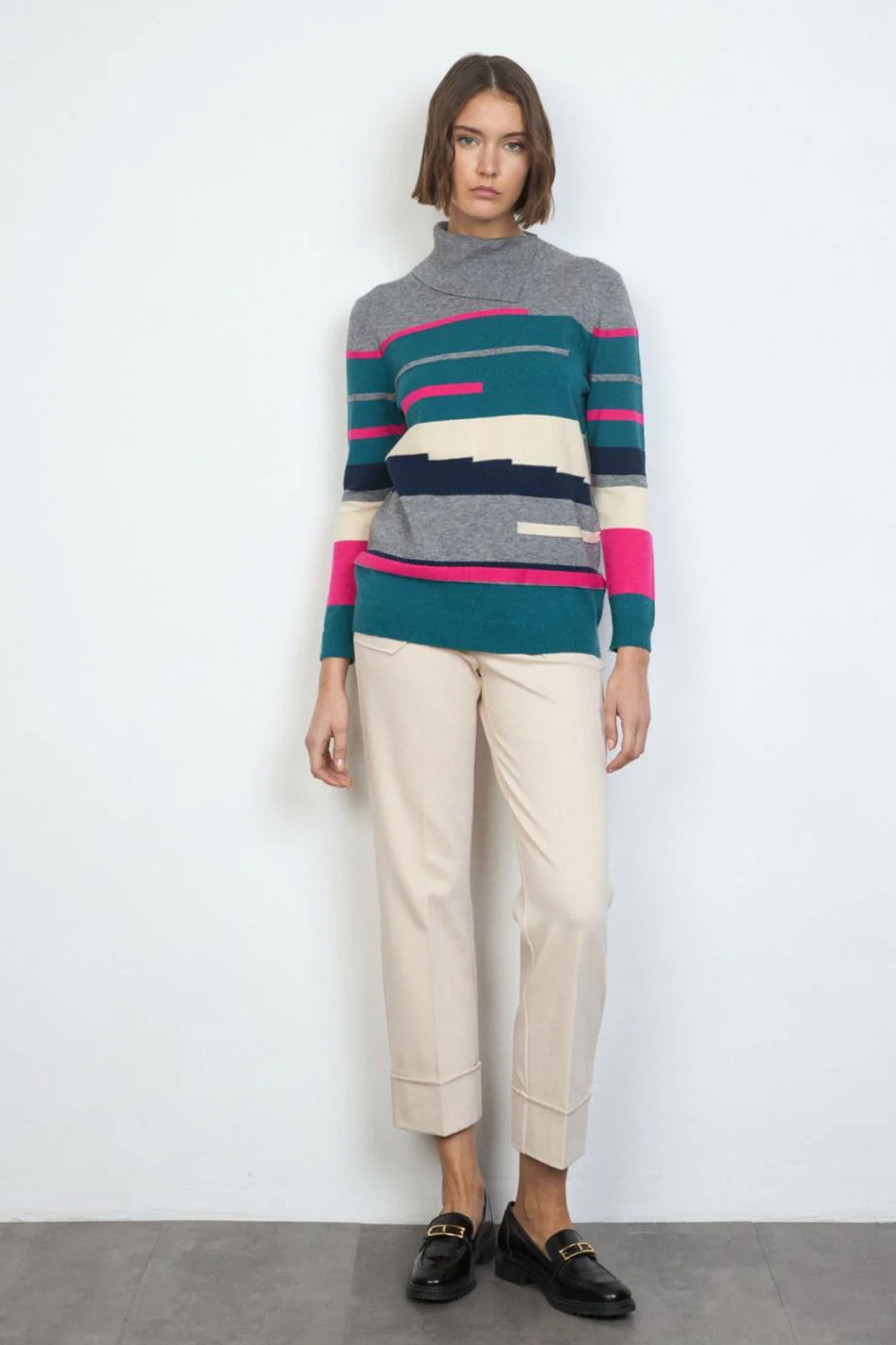 Bariloche Urso Roll Neck Printed Knit Sweater Azul Urso