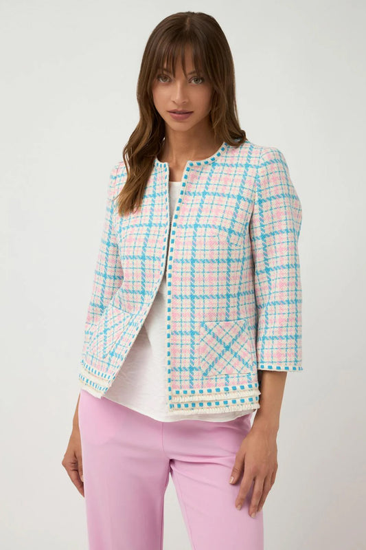 Bariloche Checked Houndstooth Print Sicilia Blazer Pink Sicilia