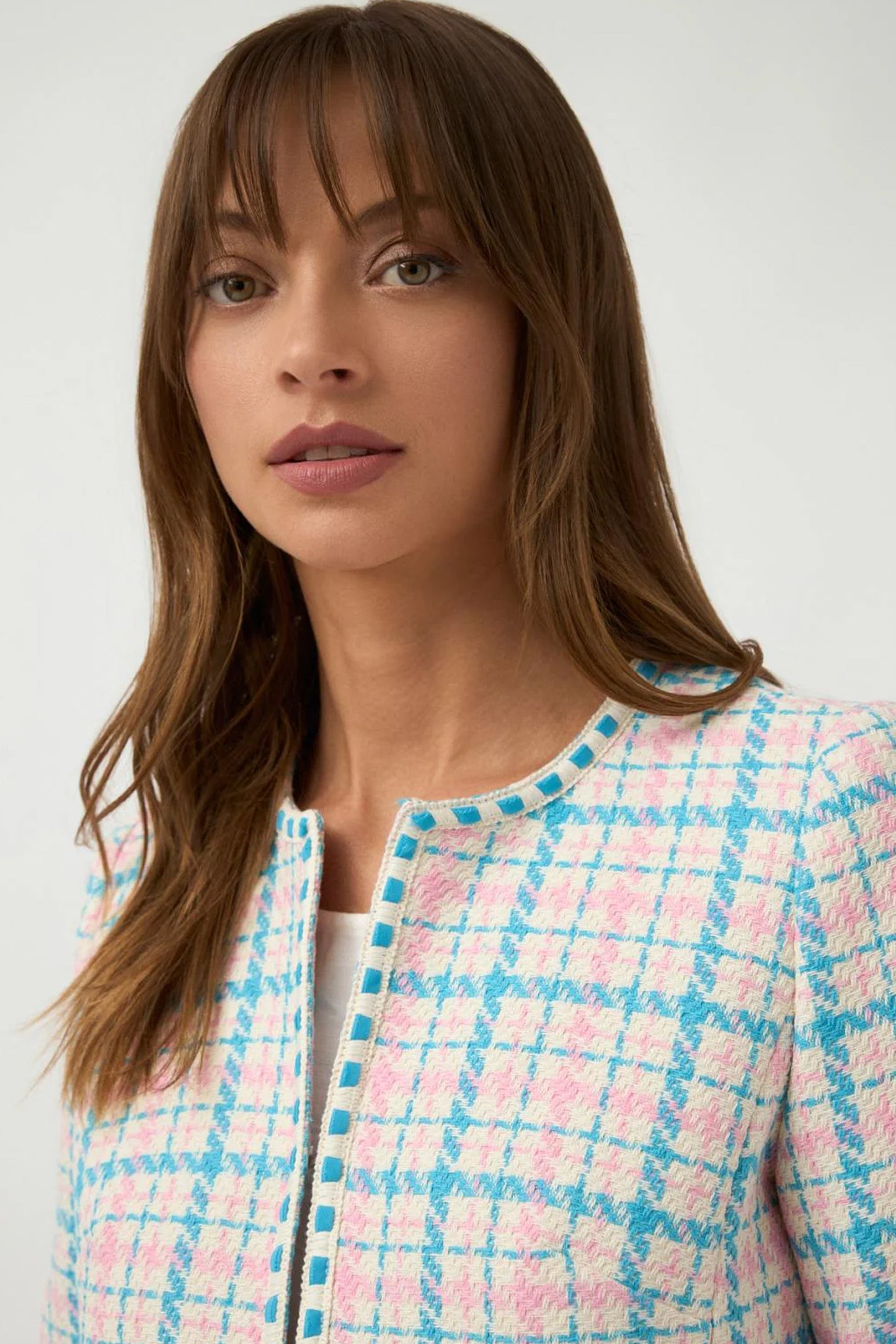 Bariloche Checked Houndstooth Print Sicilia Blazer Pink Sicilia