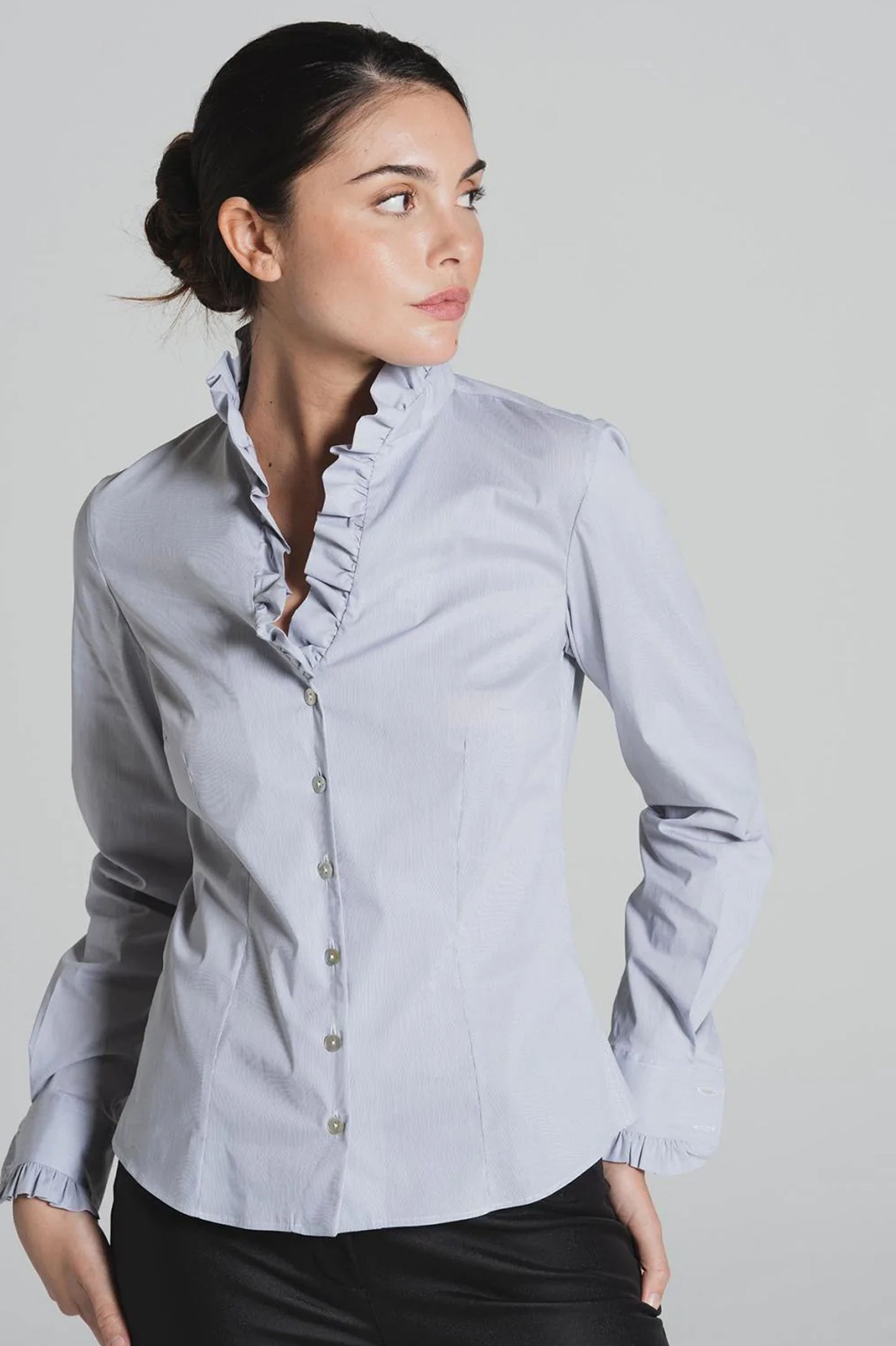 Bariloche Double Gathered Ruffle Faura Shirt Grey Faura