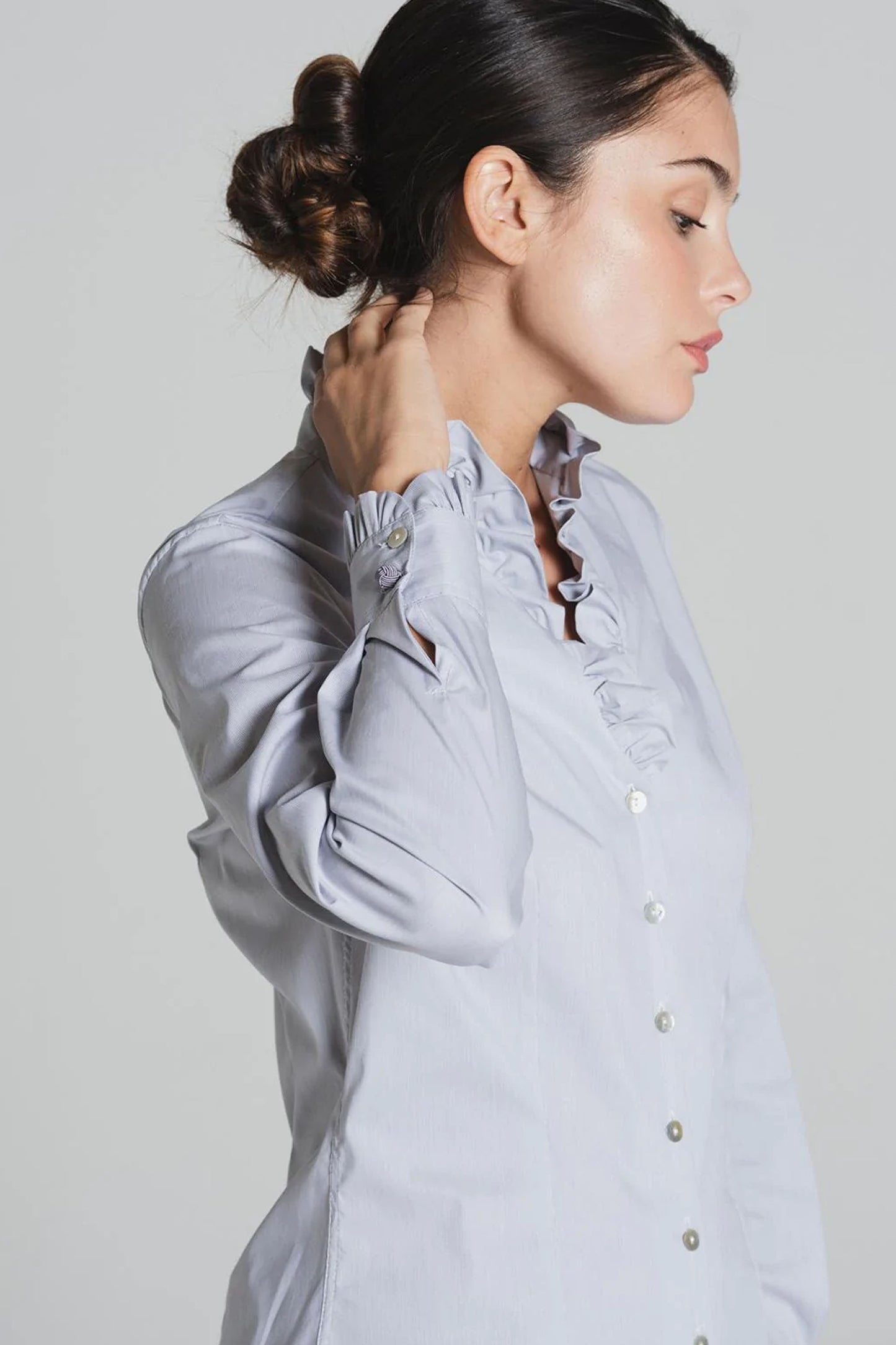 Bariloche Double Gathered Ruffle Faura Shirt Grey Faura