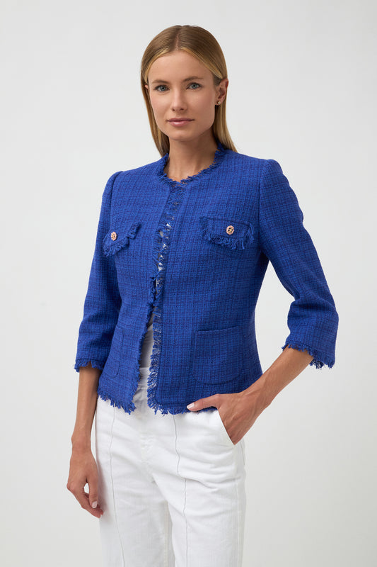 Bariloche Fringe Edging Tweed Brillo Blazer Ink Brillo